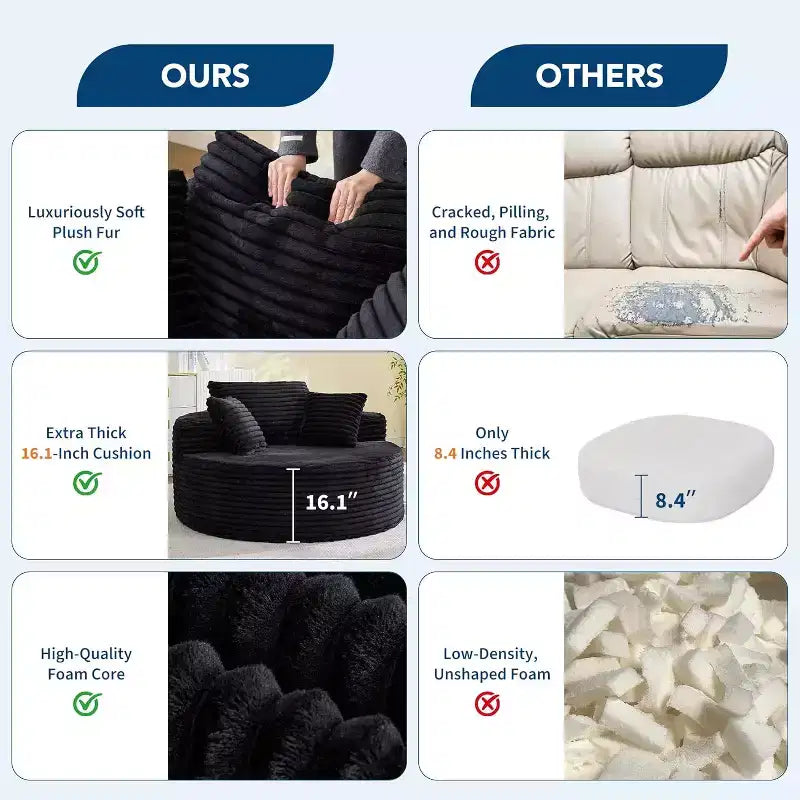 55in Oversized Corduroy Chaise Lounge Chair, Deep Seat Boneless Cloud Couch with Pillows for Living Room Bedroom