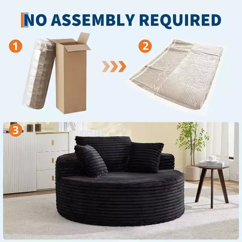 55in Oversized Corduroy Chaise Lounge Chair, Deep Seat Boneless Cloud Couch with Pillows for Living Room Bedroom
