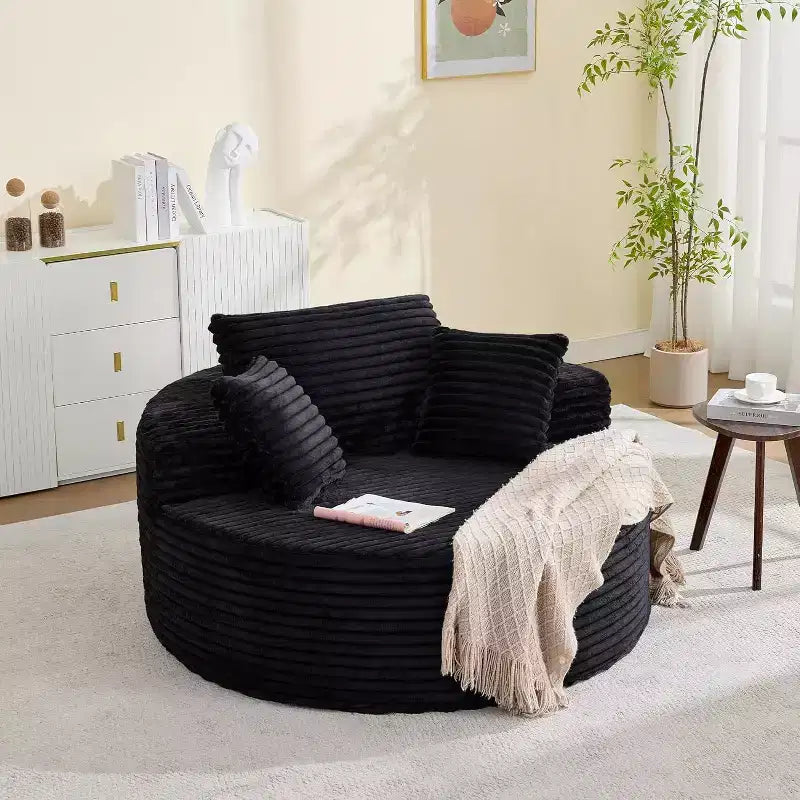55in Oversized Corduroy Chaise Lounge Chair, Deep Seat Boneless Cloud Couch with Pillows for Living Room Bedroom