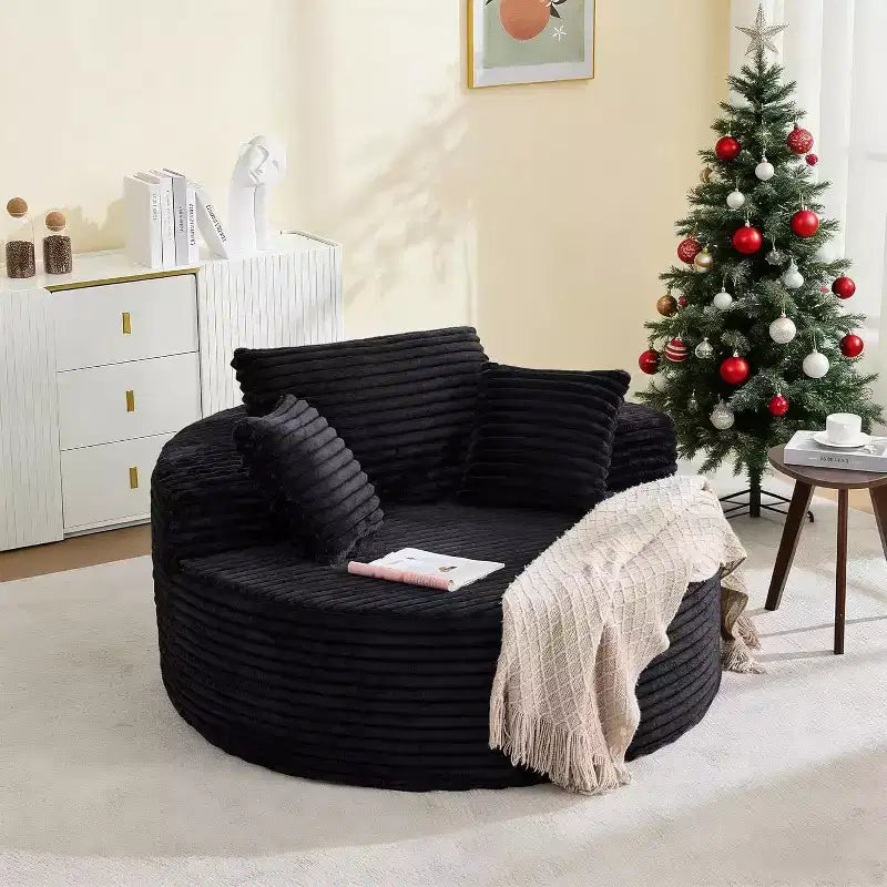 55in Oversized Corduroy Chaise Lounge Chair, Deep Seat Boneless Cloud Couch with Pillows for Living Room Bedroom