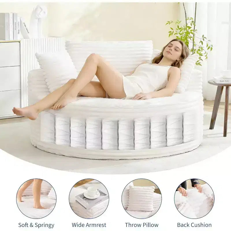 55in Oversized Corduroy Chaise Lounge Chair, Deep Seat Boneless Cloud Couch with Pillows for Living Room Bedroom