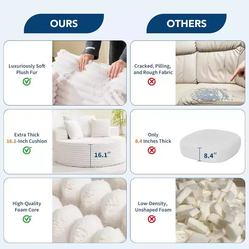 55in Oversized Corduroy Chaise Lounge Chair, Deep Seat Boneless Cloud Couch with Pillows for Living Room Bedroom