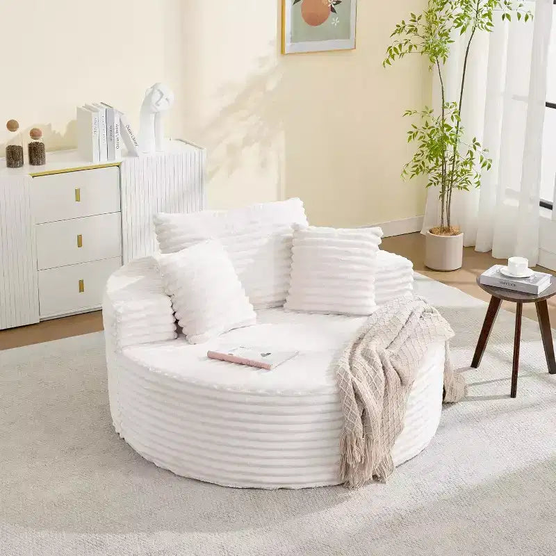 55in Oversized Corduroy Chaise Lounge Chair, Deep Seat Boneless Cloud Couch with Pillows for Living Room Bedroom