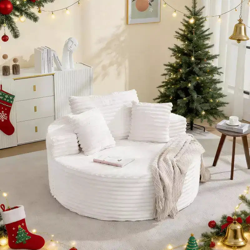 55in Oversized Corduroy Chaise Lounge Chair, Deep Seat Boneless Cloud Couch with Pillows for Living Room Bedroom
