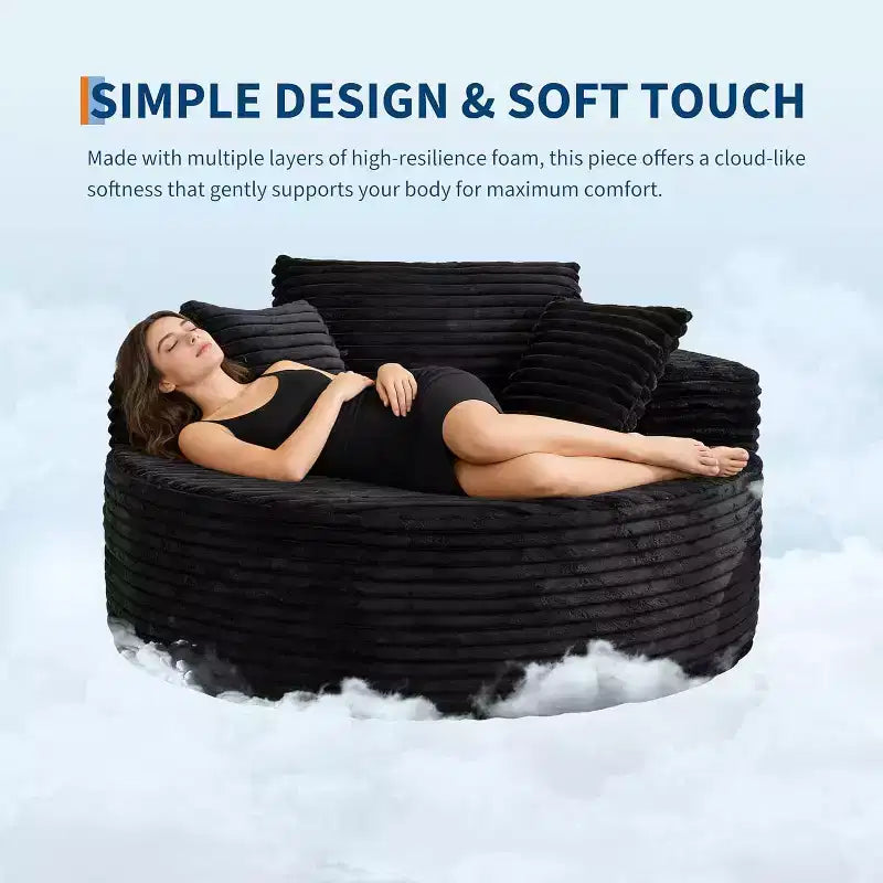55in Oversized Corduroy Chaise Lounge Chair, Deep Seat Boneless Cloud Couch with Pillows for Living Room Bedroom
