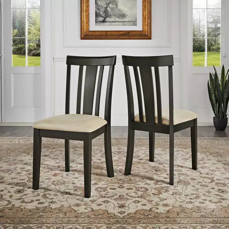 Kensington Black Wood Beige Microfiber Slat Back Dining Chairs (Set of 2) - Black/Beige - iNSPIREQ