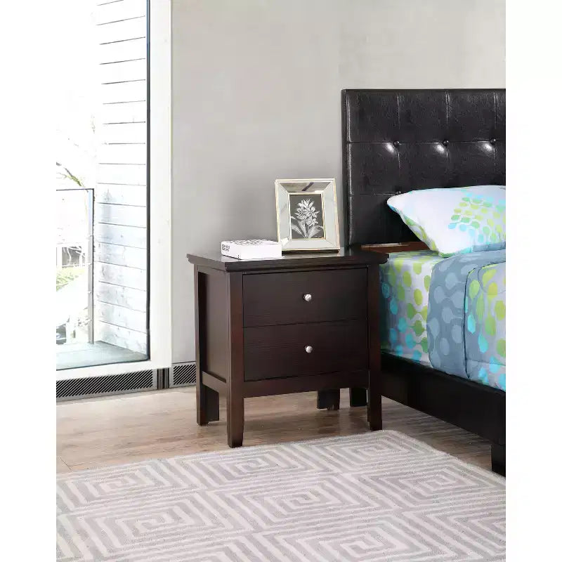 HomeStock Rectangle Cherry Wood Nighstand For Living Room and Bedroom