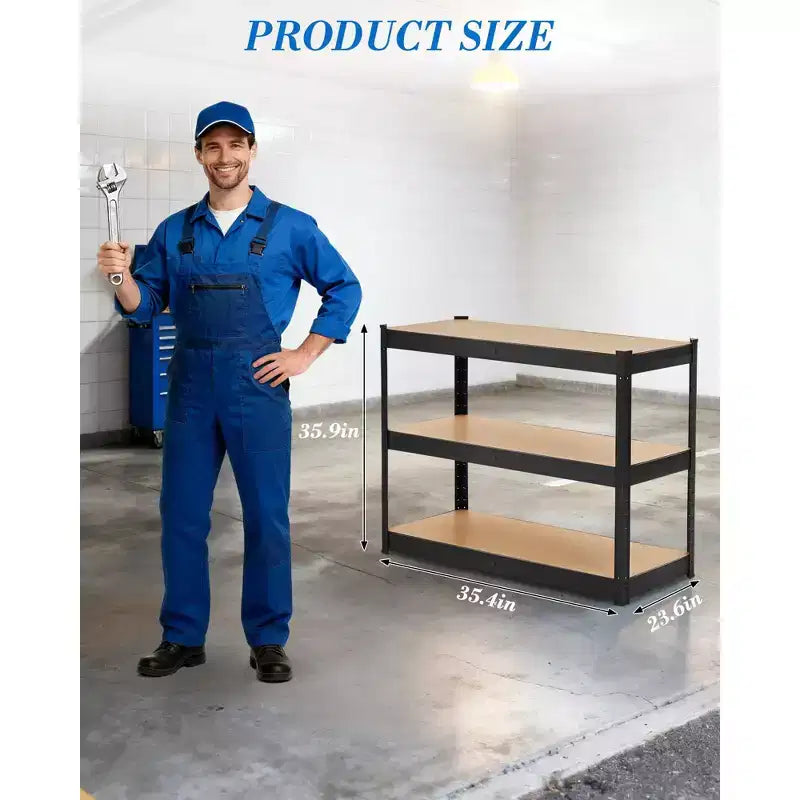 Étagère de rangement à 3 niveaux 35x24x35, Acier au carbone et MDF, Supporte 180 kg par tablette, Réglable pour garde-manger et sous-sol