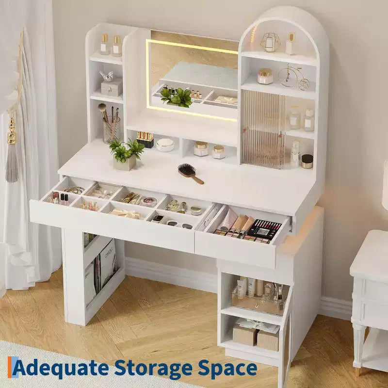 Arched Vanity Desk with Mirror, Large Dressing Table, with 3 Drawers and 11 Storage Shelves, for Bedroom, Living Room