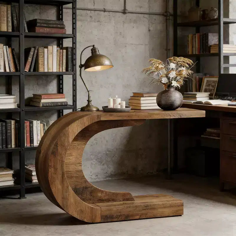GDFStudio Marne Contemporary C-Shaped Wood Console Table