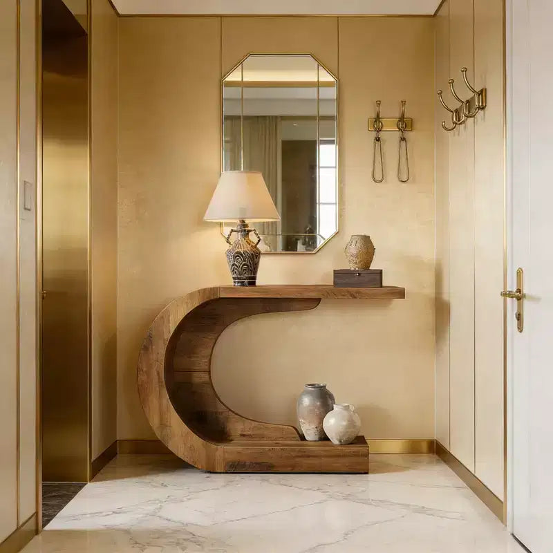 GDFStudio Marne Contemporary C-Shaped Wood Console Table