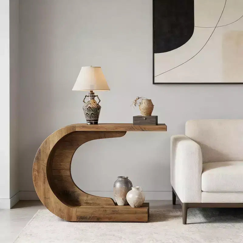 GDFStudio Marne Contemporary C-Shaped Wood Console Table