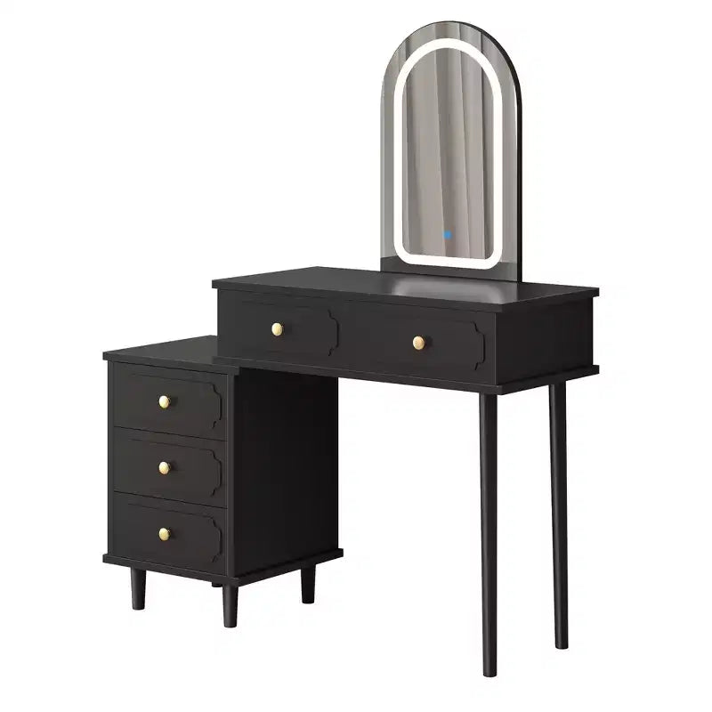 Makeup Vanity Desk with Lights and Mirror, Modern Dressing Table with 2 Drawers & 3-Drawer Cabinet