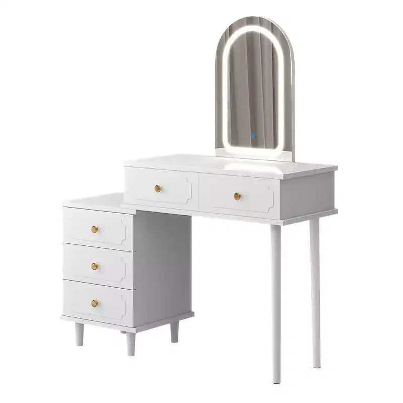 Makeup Vanity Desk with Lights and Mirror, Modern Dressing Table with 2 Drawers & 3-Drawer Cabinet