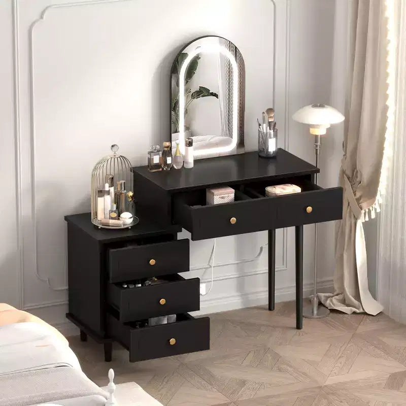 Makeup Vanity Desk with Lights and Mirror, Modern Dressing Table with 2 Drawers & 3-Drawer Cabinet