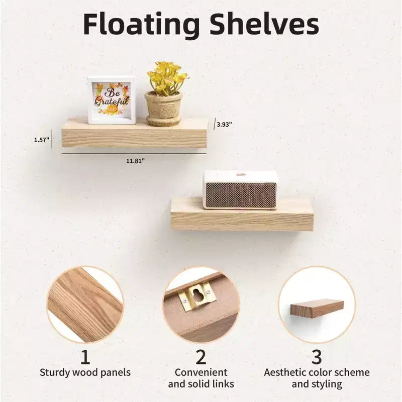 NAYSAYE Floating Shelves Wall Mounted Wood Storage with Invisible Brackets for Bathroom Bedroom Living Room Kitchen, Multicolor