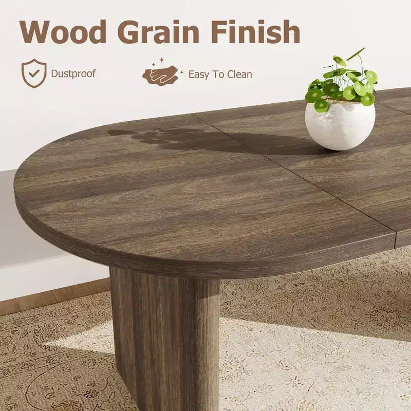 Large Oval Dining Table for 6-8 People,Farmhouse Kitchen Table with Thick Sturdy Wooden Base, Dining Room Table for Kitchen Living Room Office