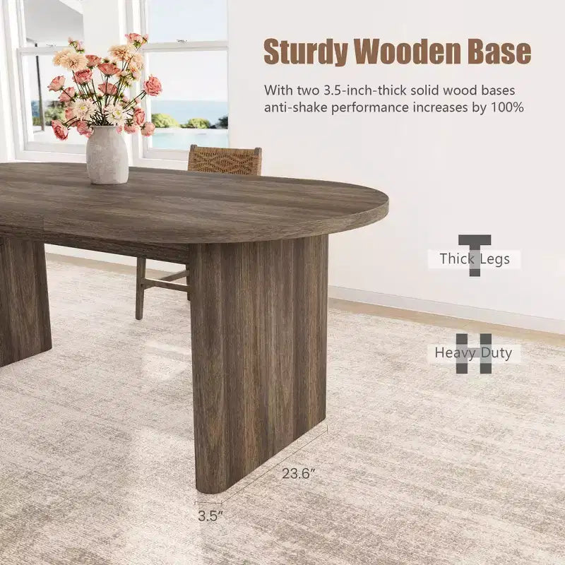 Large Oval Dining Table for 6-8 People,Farmhouse Kitchen Table with Thick Sturdy Wooden Base, Dining Room Table for Kitchen Living Room Office