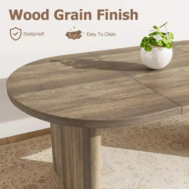 Large Oval Dining Table for 6-8 People,Farmhouse Kitchen Table with Thick Sturdy Wooden Base, Dining Room Table for Kitchen Living Room Office