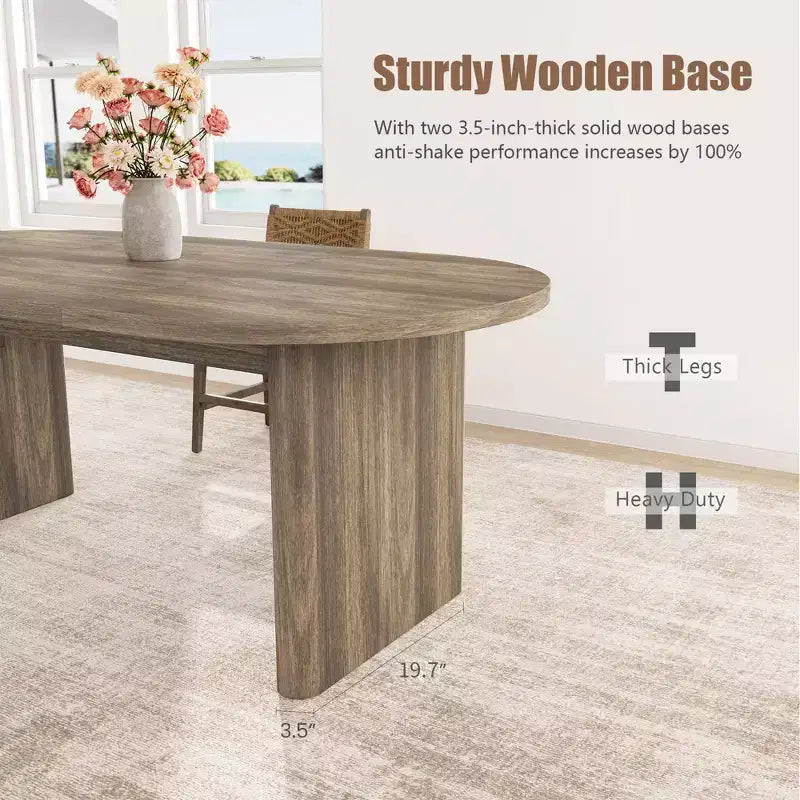 Large Oval Dining Table for 6-8 People,Farmhouse Kitchen Table with Thick Sturdy Wooden Base, Dining Room Table for Kitchen Living Room Office