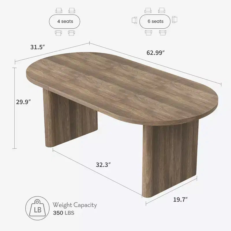 Large Oval Dining Table for 6-8 People,Farmhouse Kitchen Table with Thick Sturdy Wooden Base, Dining Room Table for Kitchen Living Room Office