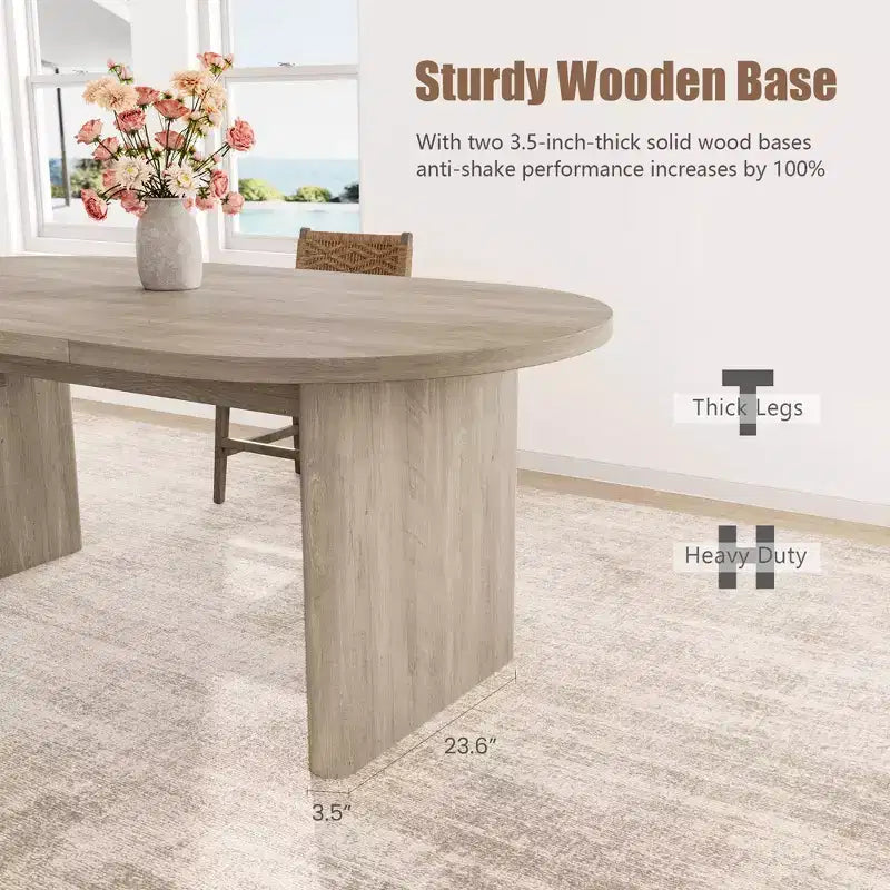 Large Oval Dining Table for 6-8 People,Farmhouse Kitchen Table with Thick Sturdy Wooden Base, Dining Room Table for Kitchen Living Room Office