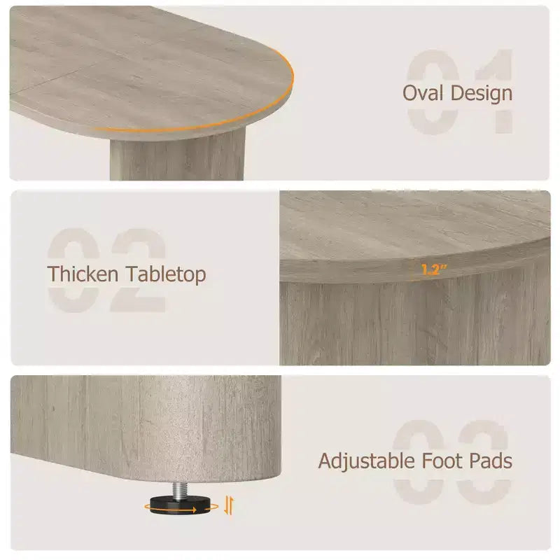Large Oval Dining Table for 6-8 People,Farmhouse Kitchen Table with Thick Sturdy Wooden Base, Dining Room Table for Kitchen Living Room Office