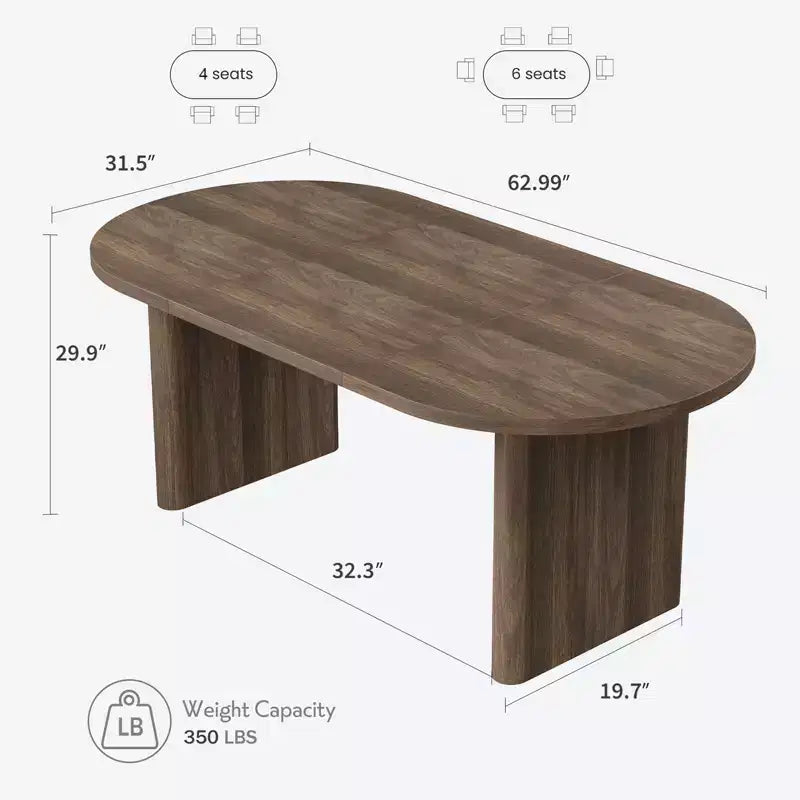 Large Oval Dining Table for 6-8 People,Farmhouse Kitchen Table with Thick Sturdy Wooden Base, Dining Room Table for Kitchen Living Room Office