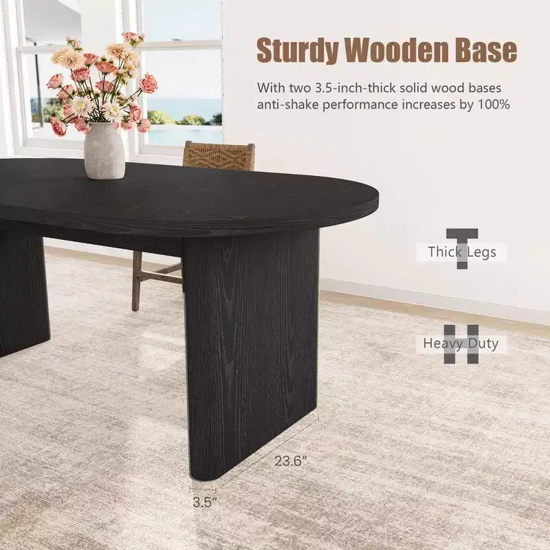 Large Oval Dining Table for 6-8 People,Farmhouse Kitchen Table with Thick Sturdy Wooden Base, Dining Room Table for Kitchen Living Room Office