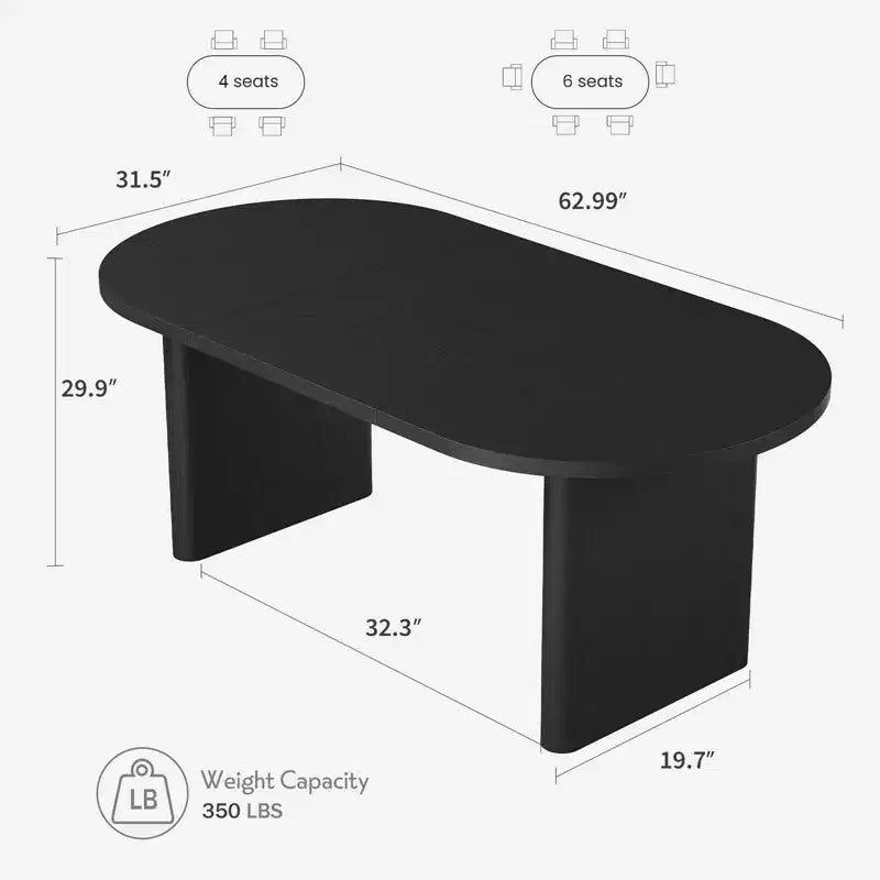 Large Oval Dining Table for 6-8 People,Farmhouse Kitchen Table with Thick Sturdy Wooden Base, Dining Room Table for Kitchen Living Room Office
