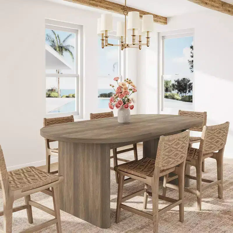 Large Oval Dining Table for 6-8 People,Farmhouse Kitchen Table with Thick Sturdy Wooden Base, Dining Room Table for Kitchen Living Room Office