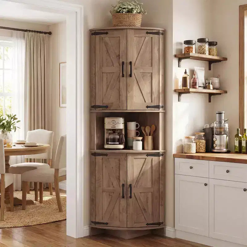 64.8 Tall Farmhouse Corner Cabinet with Doors, Pantry Storage Cupboard with Adjustable Shelves for Kitchen, Living Room & Bathroom