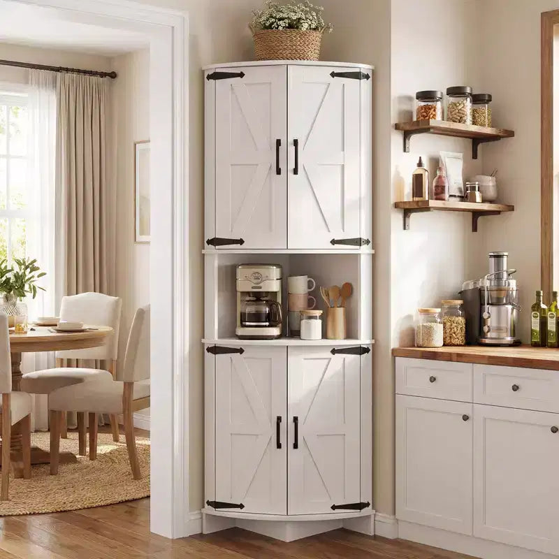 64.8 Tall Farmhouse Corner Cabinet with Doors, Pantry Storage Cupboard with Adjustable Shelves for Kitchen, Living Room & Bathroom