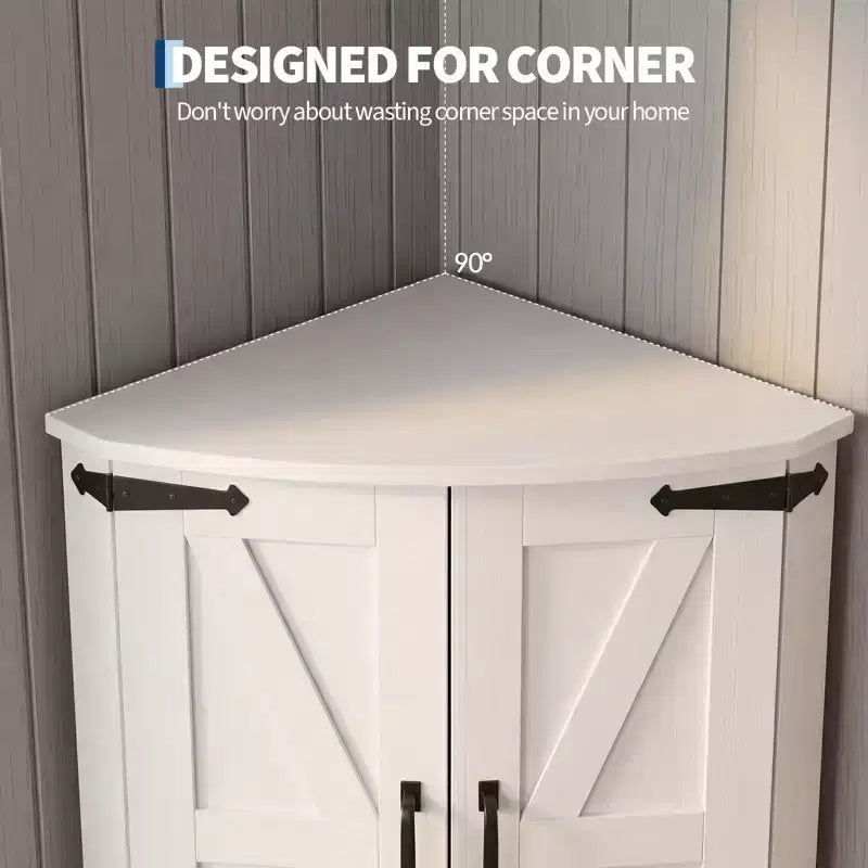 64.8 Tall Farmhouse Corner Cabinet with Doors, Pantry Storage Cupboard with Adjustable Shelves for Kitchen, Living Room & Bathroom