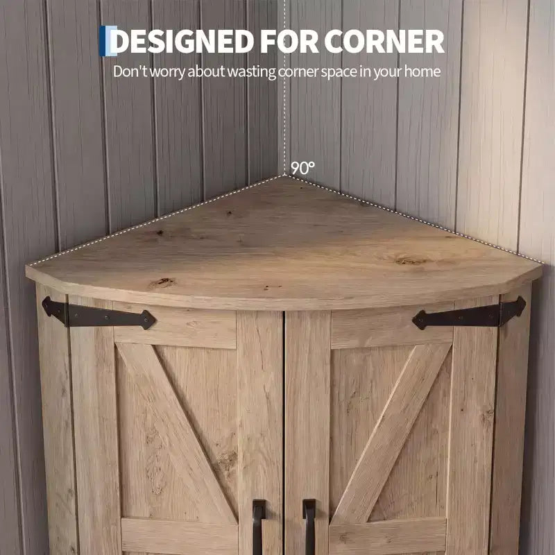 64.8 Tall Farmhouse Corner Cabinet with Doors, Pantry Storage Cupboard with Adjustable Shelves for Kitchen, Living Room & Bathroom