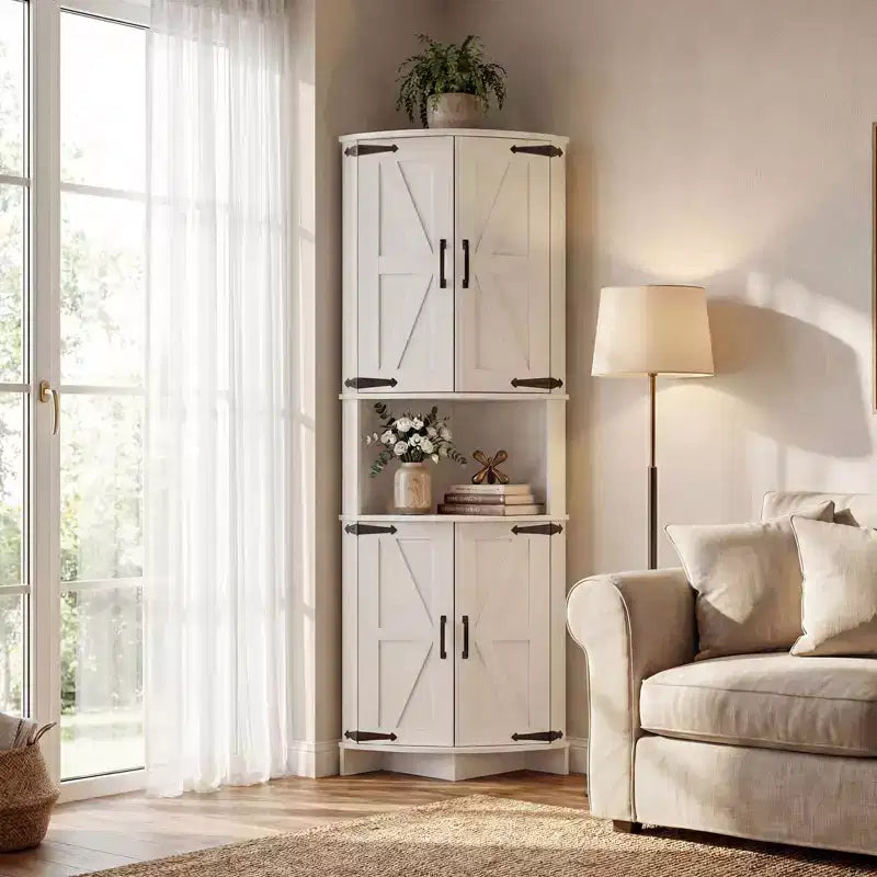 64.8 Tall Farmhouse Corner Cabinet with Doors, Pantry Storage Cupboard with Adjustable Shelves for Kitchen, Living Room & Bathroom