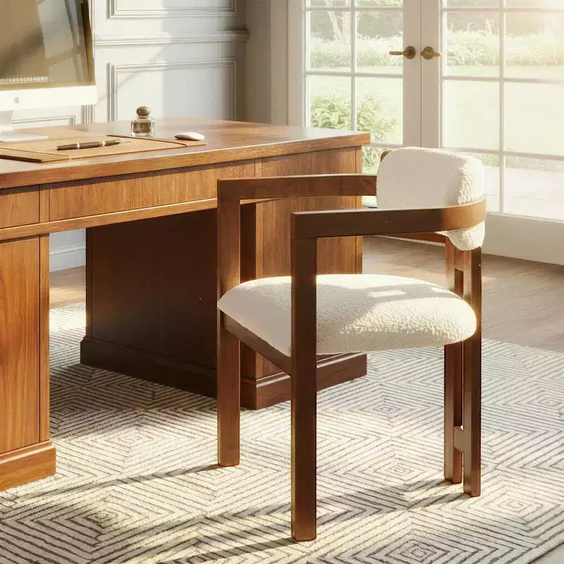 Storied Home Acacia Wood Dining Chair with Boucle