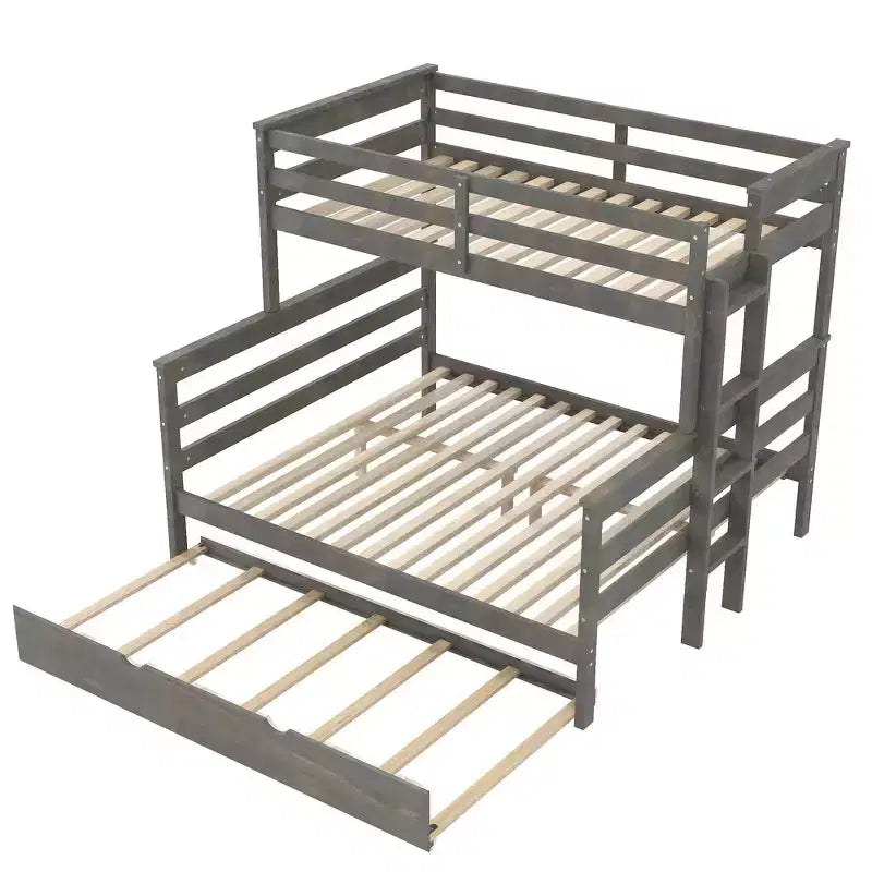 Whisen Wood Twin XL over Queen Bunk Bed Frame with Ladder, Solid Wood Slats