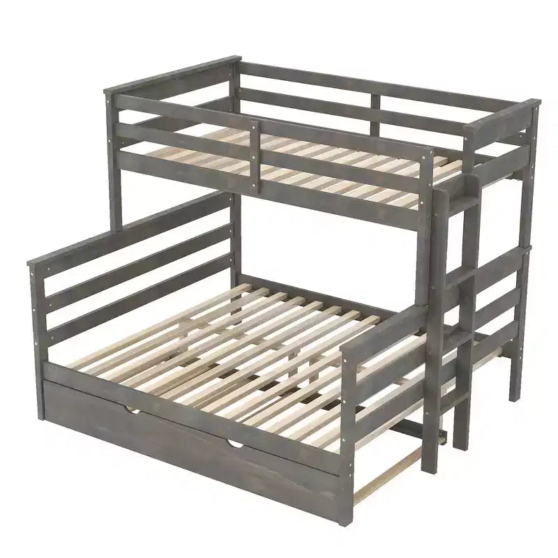 Whisen Wood Twin XL over Queen Bunk Bed Frame with Ladder, Solid Wood Slats