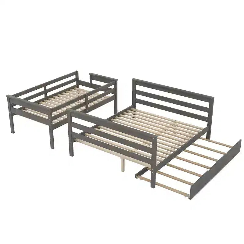 Whisen Wood Twin XL over Queen Bunk Bed Frame with Ladder, Solid Wood Slats