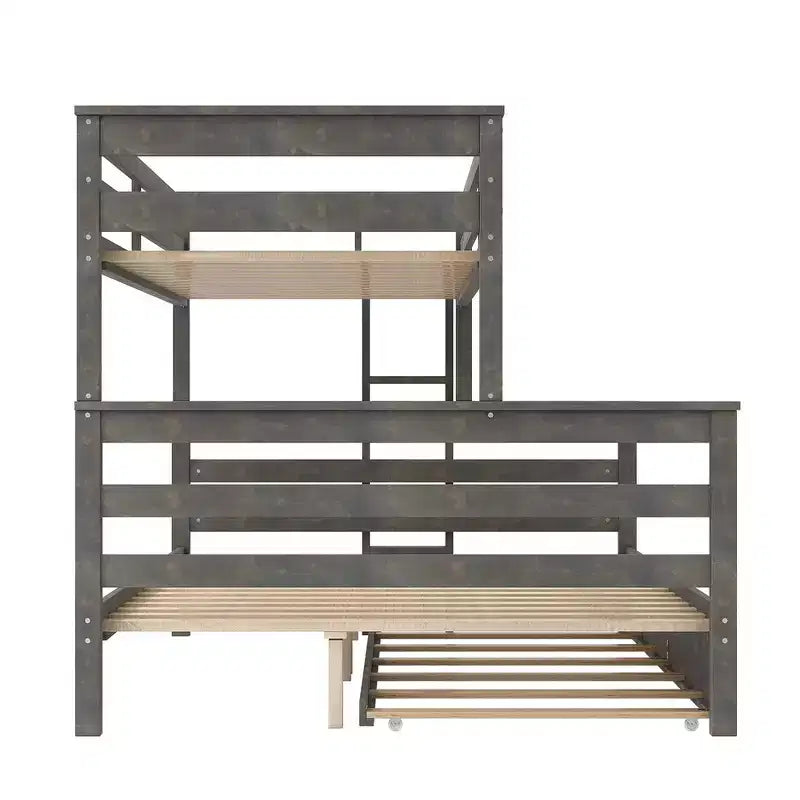 Whisen Wood Twin XL over Queen Bunk Bed Frame with Ladder, Solid Wood Slats