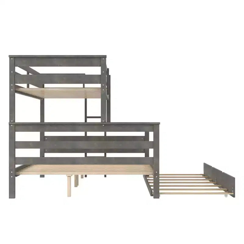Whisen Wood Twin XL over Queen Bunk Bed Frame with Ladder, Solid Wood Slats