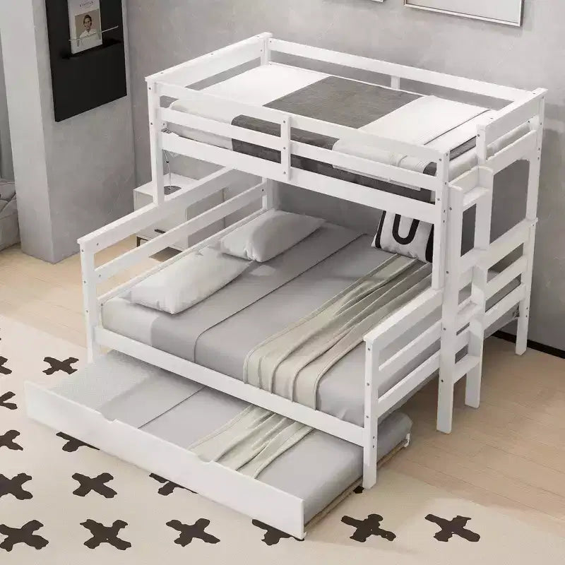 Whisen Wood Twin XL over Queen Bunk Bed Frame with Ladder, Solid Wood Slats