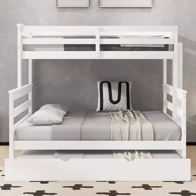 Whisen Wood Twin XL over Queen Bunk Bed Frame with Ladder, Solid Wood Slats