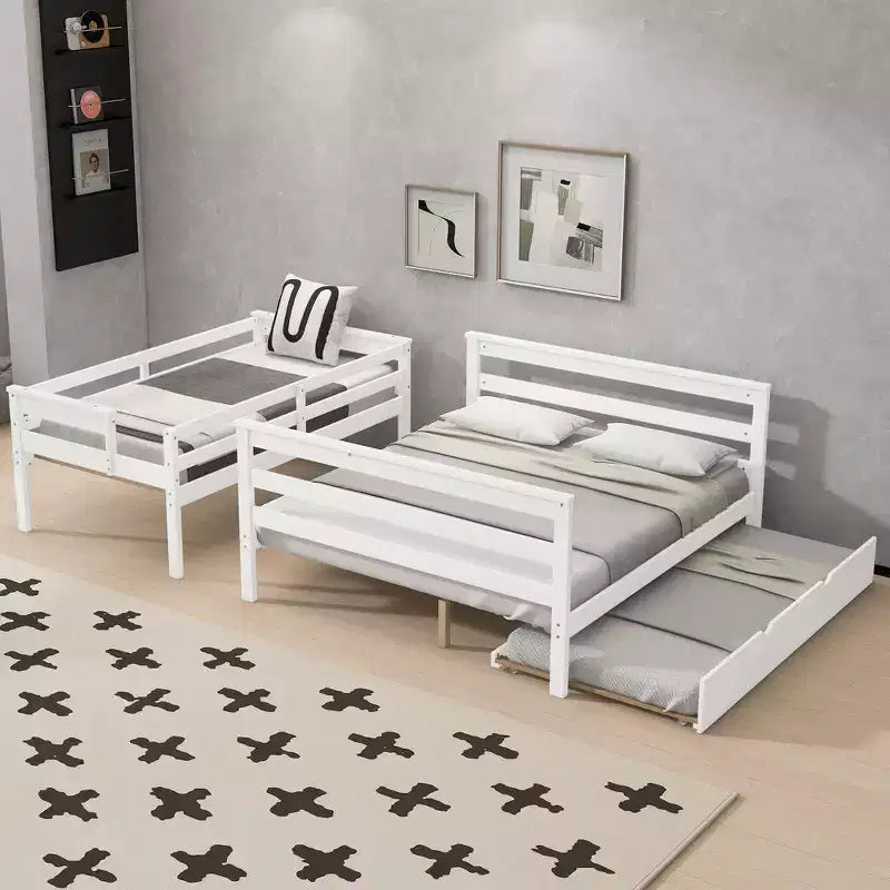 Whisen Wood Twin XL over Queen Bunk Bed Frame with Ladder, Solid Wood Slats