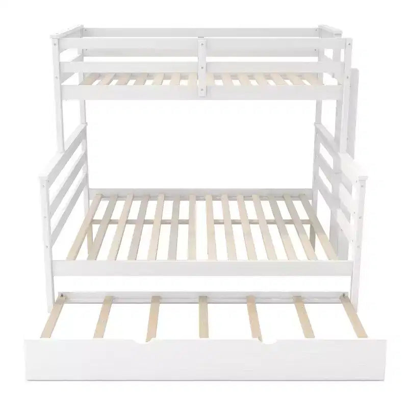 Whisen Wood Twin XL over Queen Bunk Bed Frame with Ladder, Solid Wood Slats
