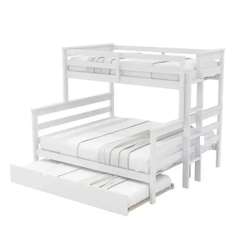 Whisen Wood Twin XL over Queen Bunk Bed Frame with Ladder, Solid Wood Slats