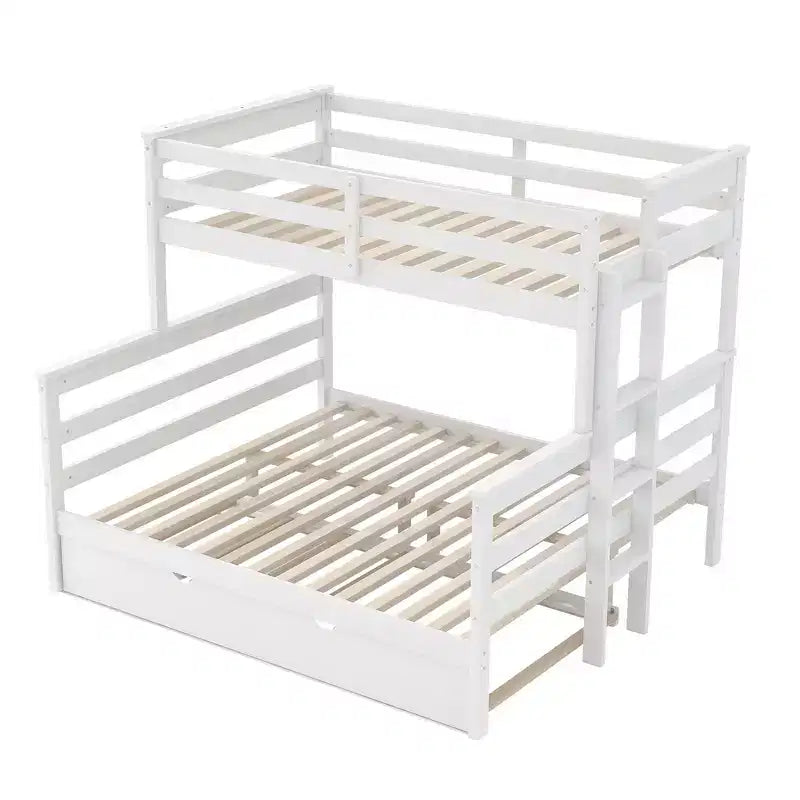 Whisen Wood Twin XL over Queen Bunk Bed Frame with Ladder, Solid Wood Slats