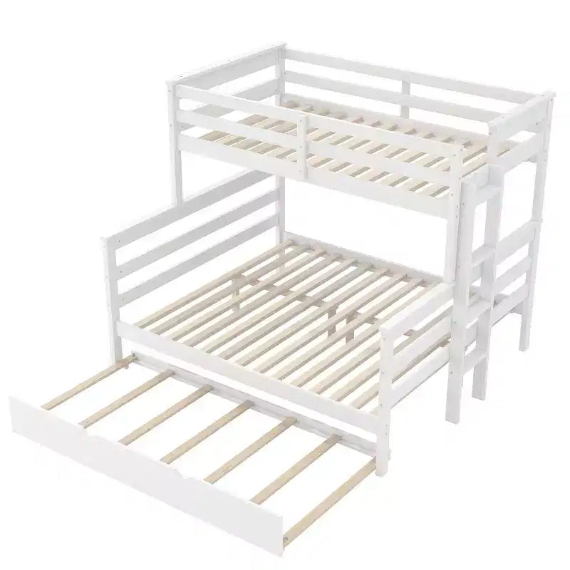 Whisen Wood Twin XL over Queen Bunk Bed Frame with Ladder, Solid Wood Slats