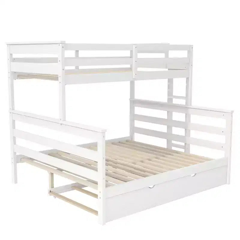 Whisen Wood Twin XL over Queen Bunk Bed Frame with Ladder, Solid Wood Slats